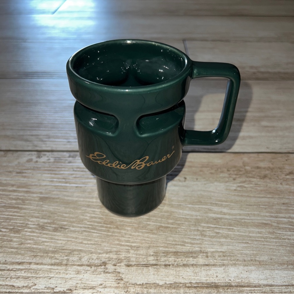 Green EDDIE BAUER Ceramic Insulated TRAVEL COFFEE MUG Outdoor Outfitters